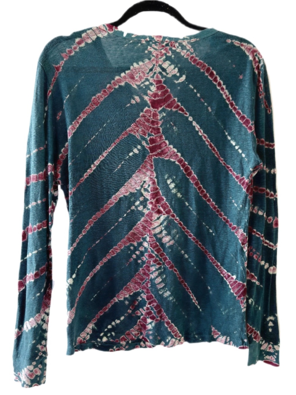 YOUNG FABULOUS & BROKE YFB 100% Linen Teal Purple Tie Dye Stretch Pullover S M - Picture 2 of 9